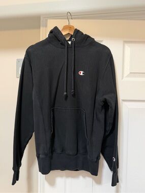 Champion Black Pullover Hoodie with Small Logo